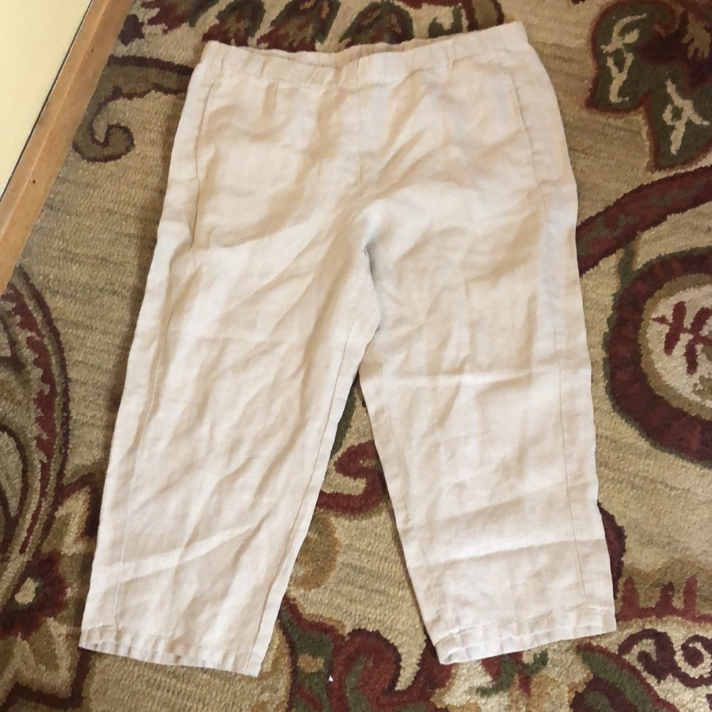J JILL Size Medium Petite Love Linen  PullOn Crop Lounge Flax Lagenlook $89 NEW